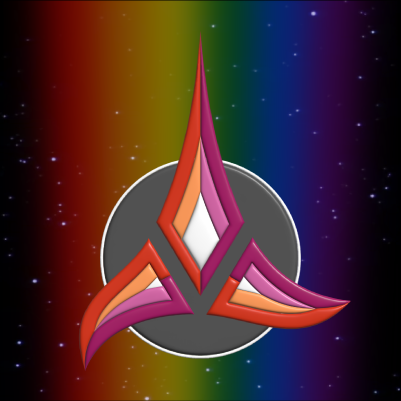 A Klingon emblem in lesbian pride colours.